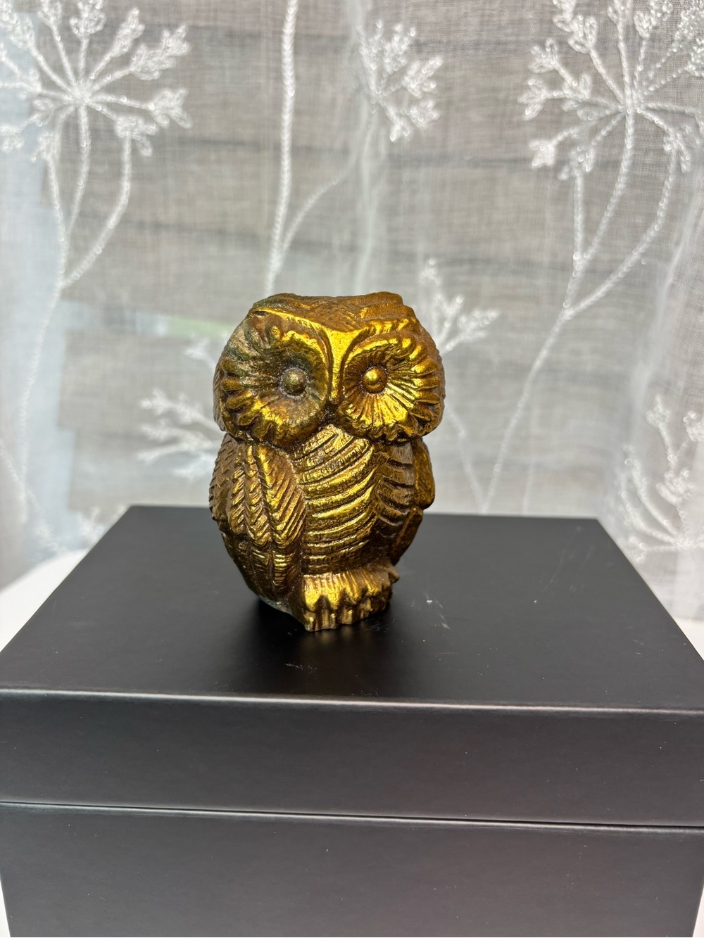 Vintage Brass Owl Figurine - Gold Accent Library Home Decor Mid Century 3.5”